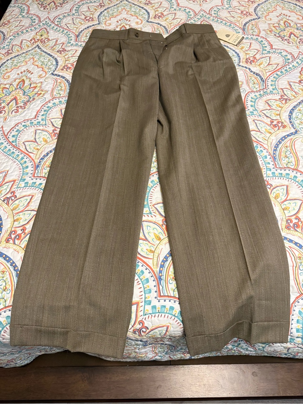 Chaps Olive Brown Pleated Dress Pants